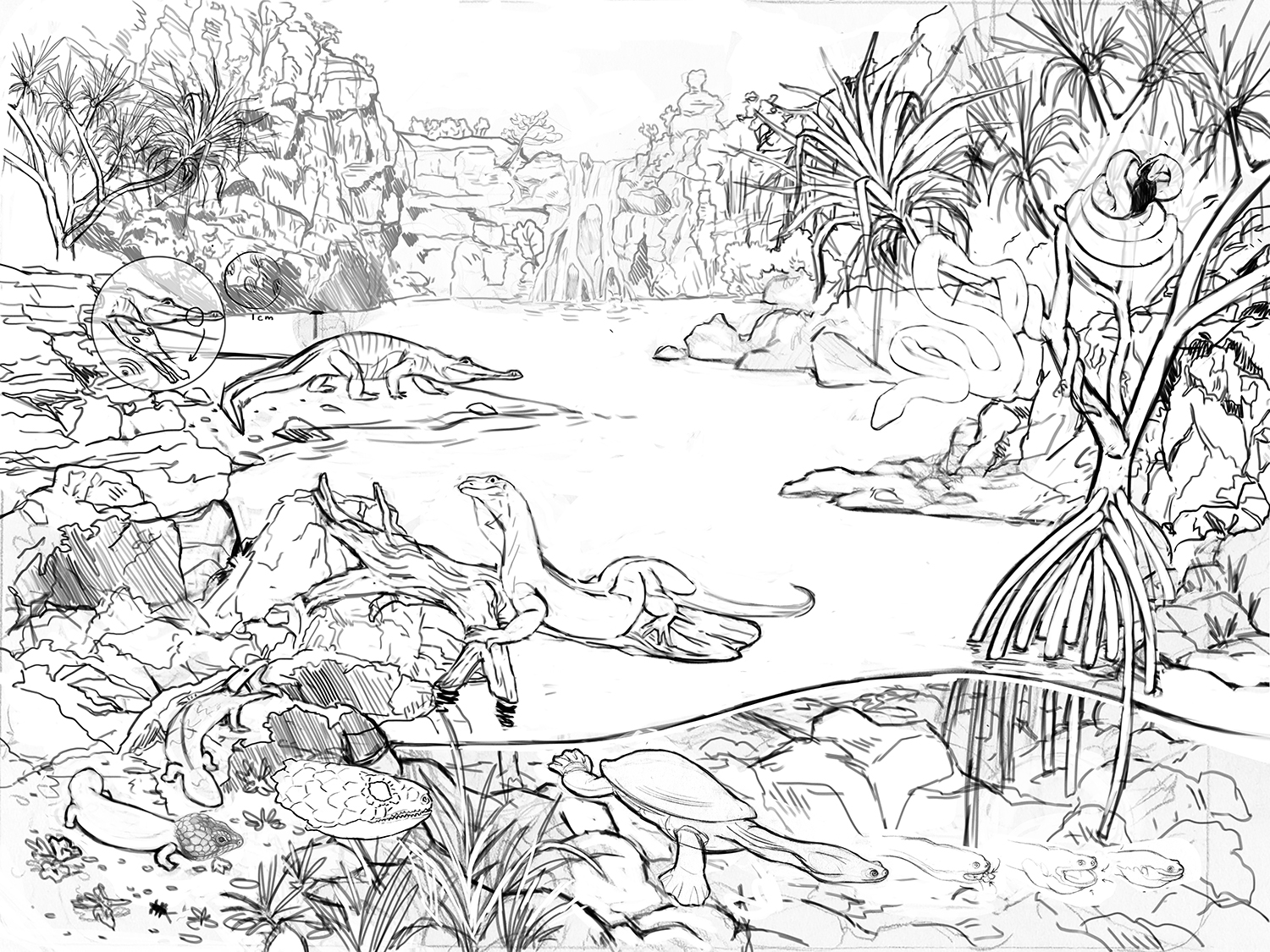 Rough sketches were created in photoshop and printed.